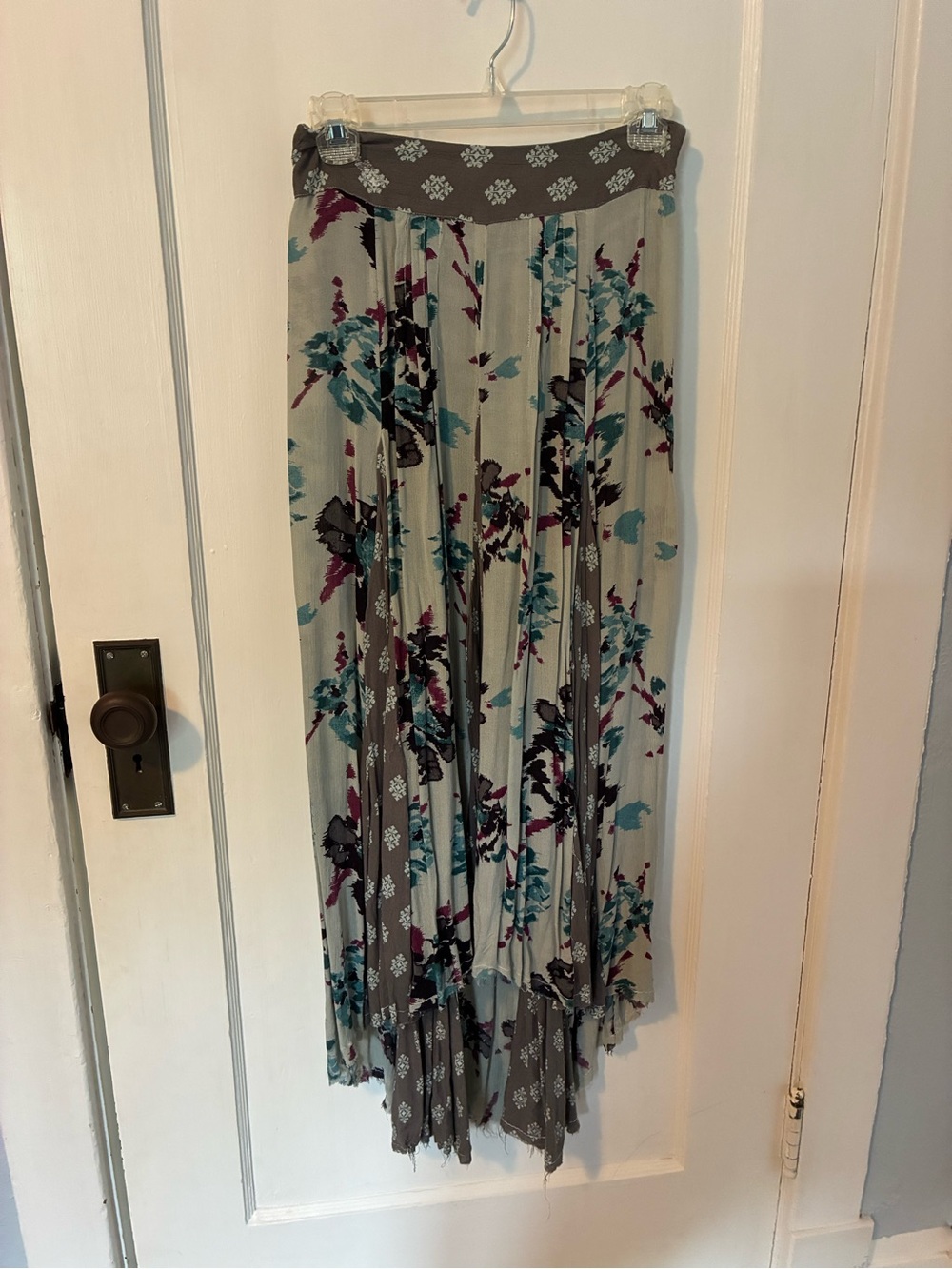 Floral High-Low Maxi Skirt in Teal & Gray - Women